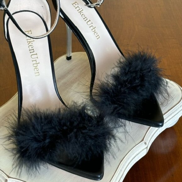 Eriken Urben WOMEN'S STRAPPY BLACK HEELS WITH FEATHERS Size 8 - Picture 7 of 15